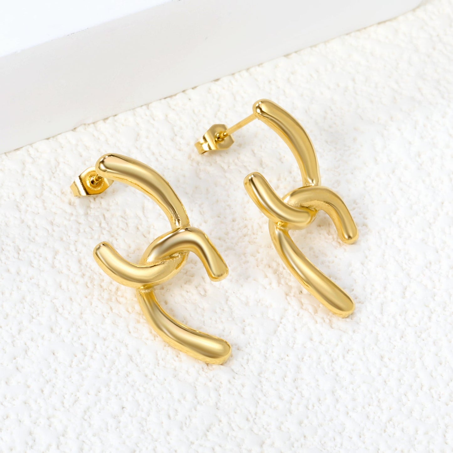Crooked Double C Stud Earrings 13*25.3mm Gold Color asonjewelry