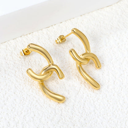 Crooked Double C Stud Earrings 13*25.3mm Gold Color asonjewelry