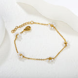 5 steel beads + 6 white pearl-shaped 18+3cm bracelet in gold color