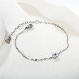 5.6mm square white diamond 18+5cm+7.7*5.7mm heart-shaped pendant bracelet in steel color