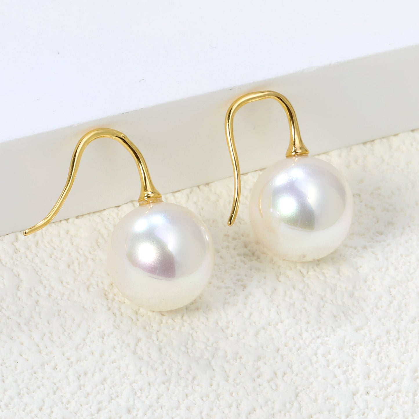 White Pearl Golden Earrings 14mm asonjewelry