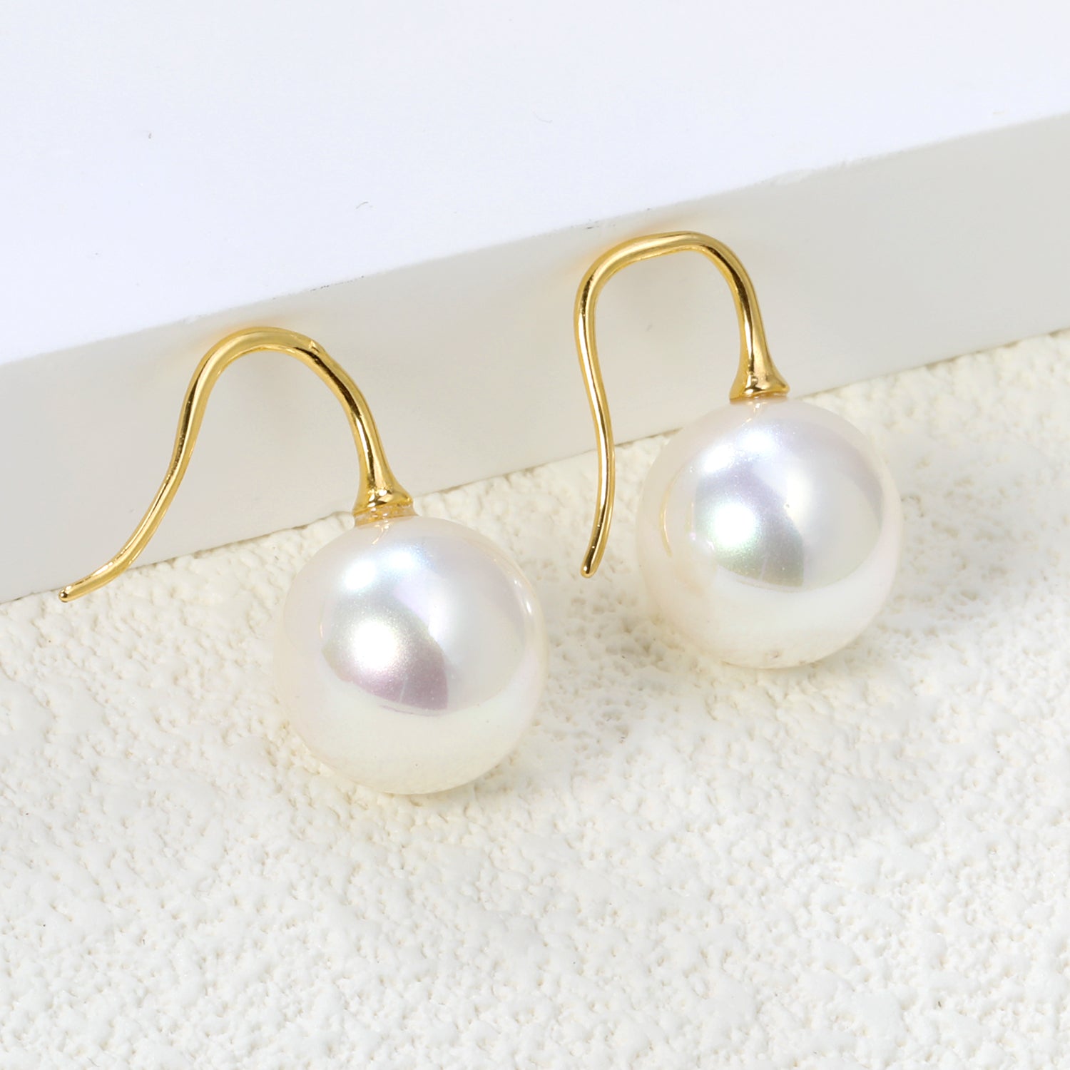 White Pearl Golden Earrings 14mm asonjewelry