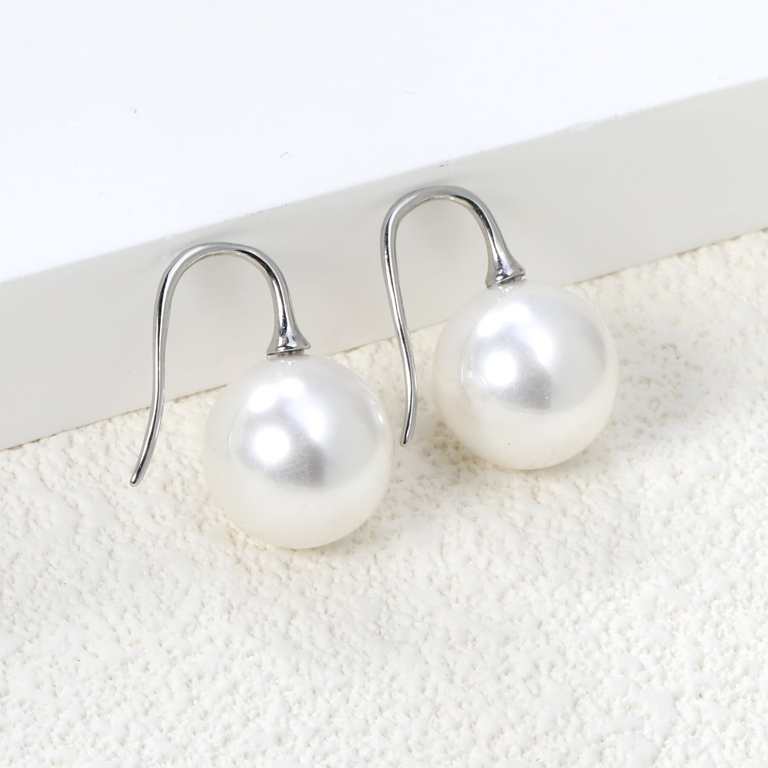 White Pearl Golden Earrings 14mm asonjewelry