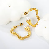 27.4*26.6mm Wave C shape with 5.7mm white glue bead earrings Gold color