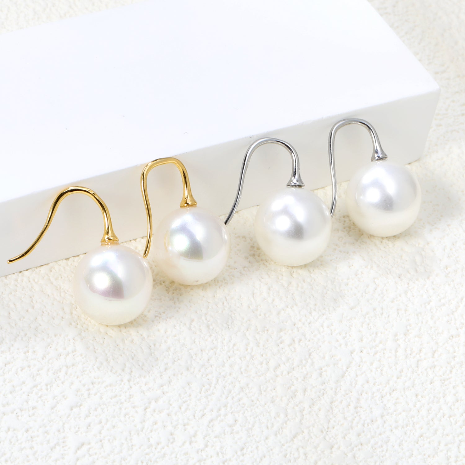 White Pearl Golden Earrings 14mm asonjewelry