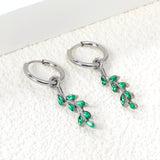 1.6x10mm I.D. Circle with 6.5*23.6mm Leaf Green Diamond Stud Earrings