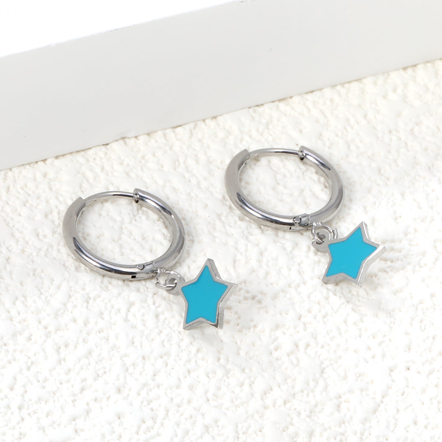 1.5x12.5mm Circle with Blue Star Earrings 8mm asonjewelry