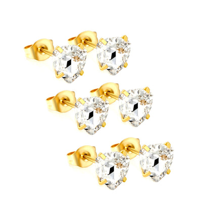 3 pairs of white/mineral black/red/light pink/champagne color 7mm equilateral triangle diamond earrings set Gold color asonjewelry