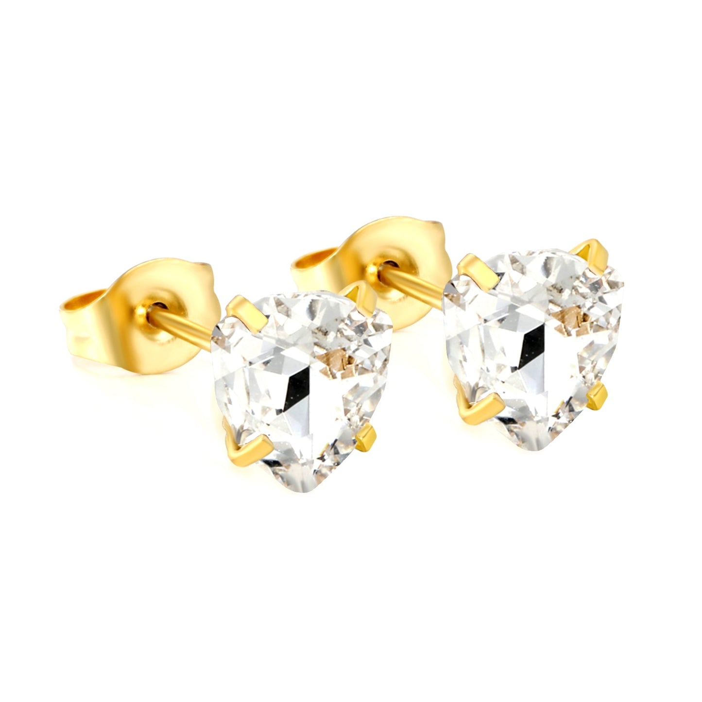 3 pairs of white/mineral black/red/light pink/champagne color 7mm equilateral triangle diamond earrings set Gold color asonjewelry