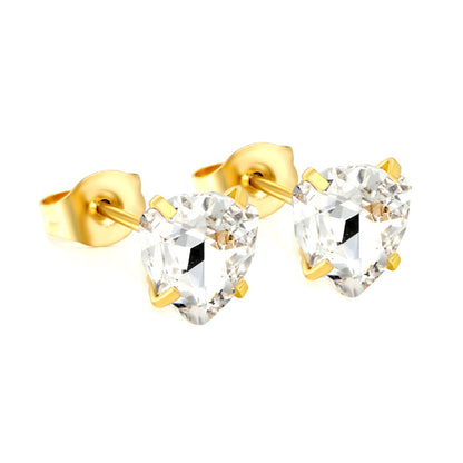 3 pairs of white/mineral black/red/light pink/champagne color 7mm equilateral triangle diamond earrings set Gold color asonjewelry