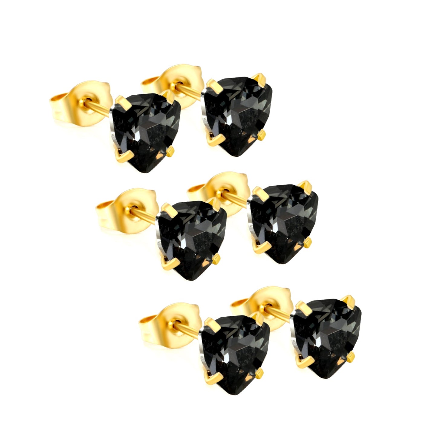 3 pairs of white/mineral black/red/light pink/champagne color 7mm equilateral triangle diamond earrings set Gold color asonjewelry