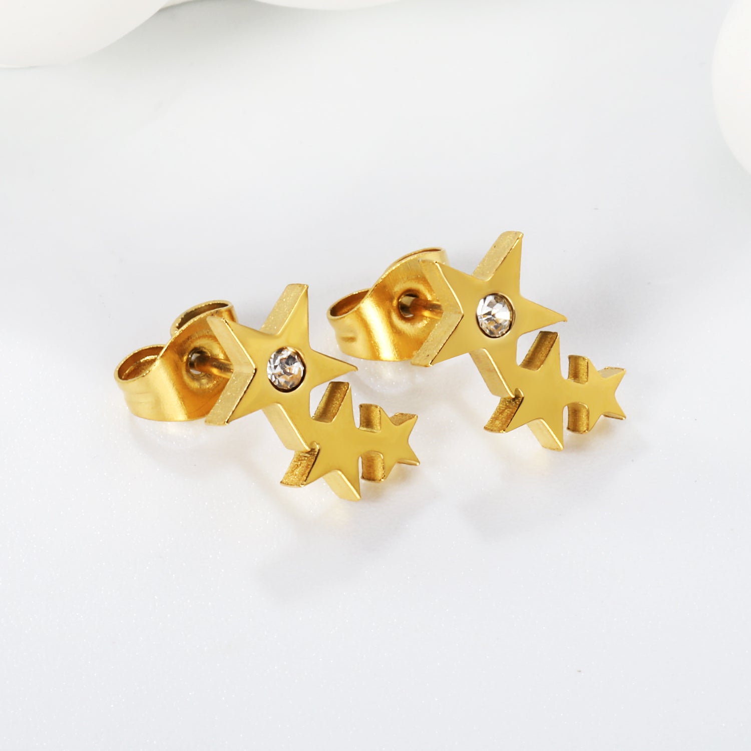 Three large and small stars with diamond earrings 7.6 * 12.3mm steel color / gold color asonjewelry