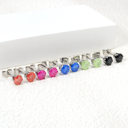 Qty 10pcs 6mm Six Catch Round Mixed Color Diamonds Steel Stud Earrings asonjewelry