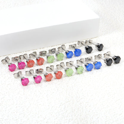 Qty 10pcs 6mm Six Catch Round Mixed Color Diamonds Steel Stud Earrings asonjewelry