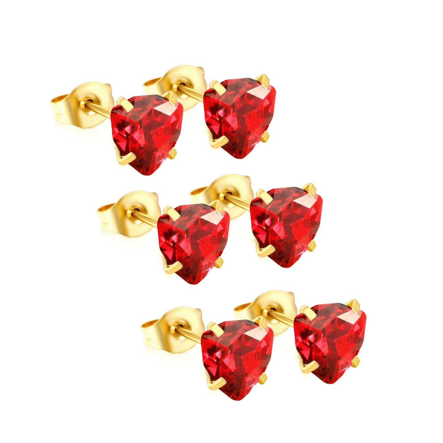 3 pairs of white/mineral black/red/light pink/champagne color 7mm equilateral triangle diamond earrings set Gold color asonjewelry