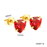 3 pairs of white/mineral black/red/light pink/champagne color 7mm equilateral triangle diamond earrings set Gold color