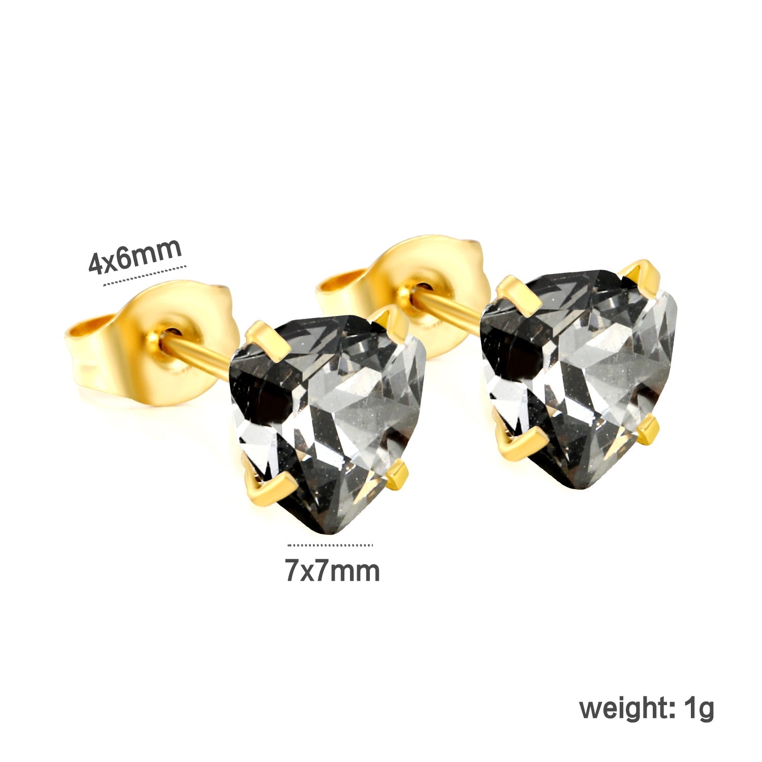 3 pairs of white/mineral black/red/light pink/champagne color 7mm equilateral triangle diamond earrings set Gold color asonjewelry