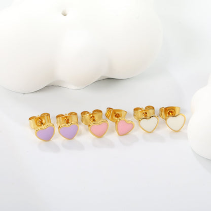 3 Pairs Mixed Color Drip Oil Heart Stud Earrings 6.3*5.6mm Goldtone asonjewelry