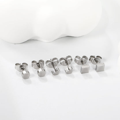 3 Pairs Mixed Cut Stud Earrings (Round 4mm, Heart 4*3mm, Square 4mm) Steel Color/Golden Color asonjewelry