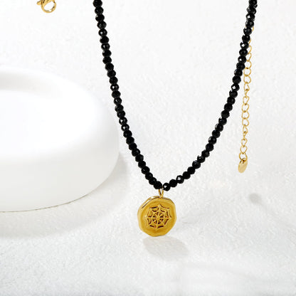 14.6*16.2mm Irregular Oval Halloween Spider Web Pendant 4mm Faceted Bead Chain 43+5cm 6mm Round Tag asonjewelry