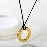35mm irregular hollow circular pendant with wax thread,45+5cm+6mm round tail label, necklace, steel color
