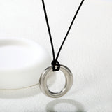 35mm irregular hollow circular pendant with wax thread,45+5cm+6mm round tail label, necklace, steel color