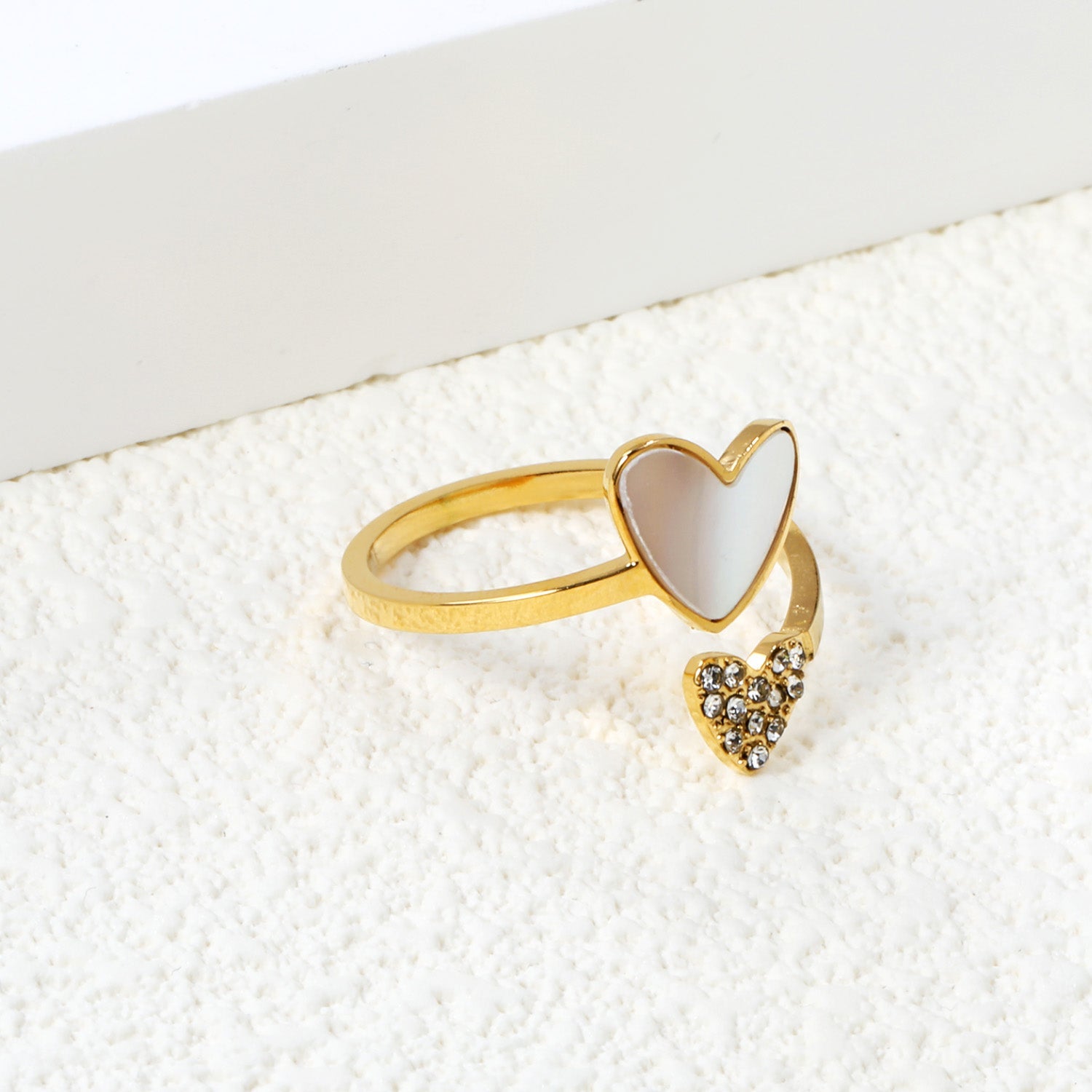 Two Hearts Small Diamonds & Inlaid Shell Ring asonjewelry