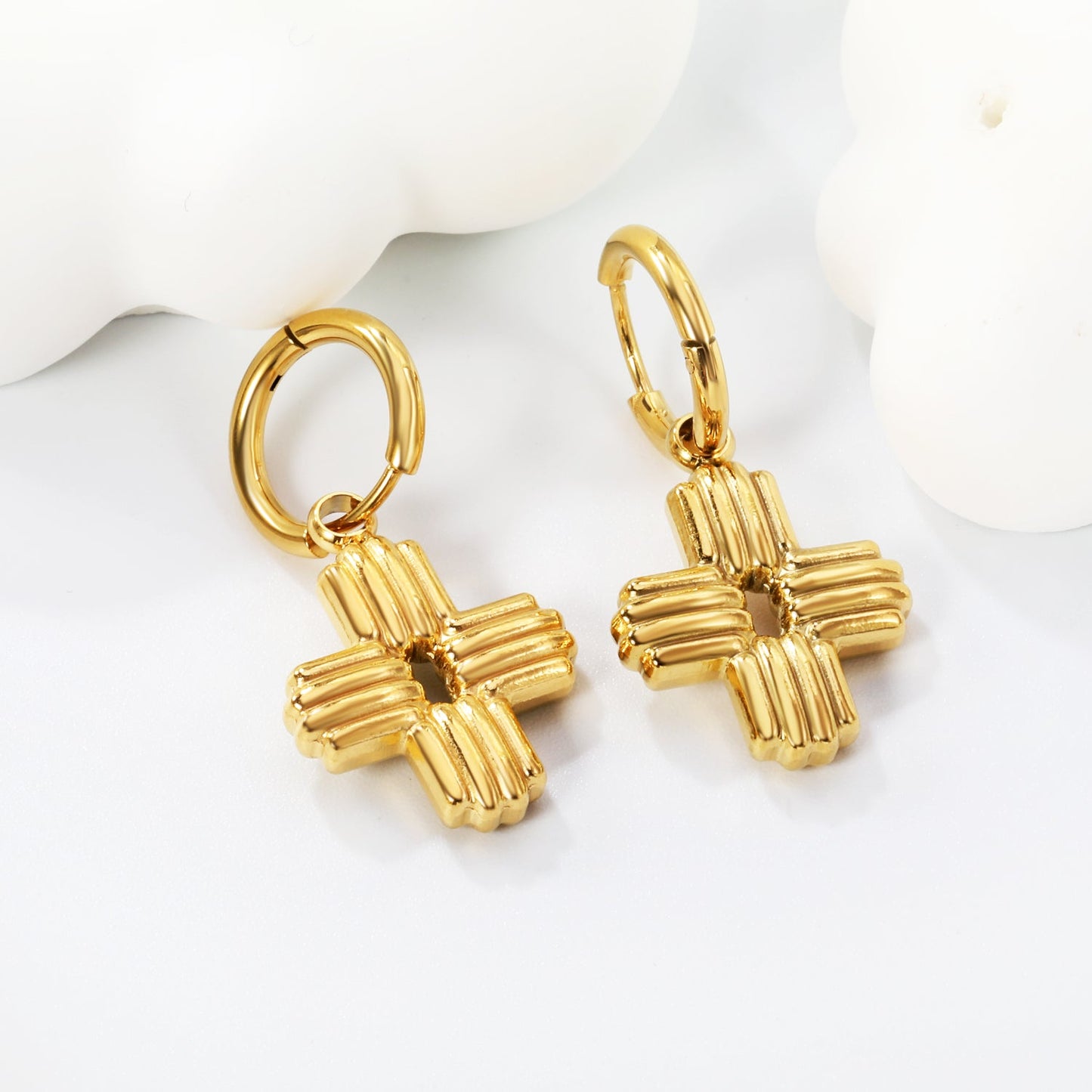 2*10mm circle with 17.2*23mm cross earrings steel color / gold color asonjewelry