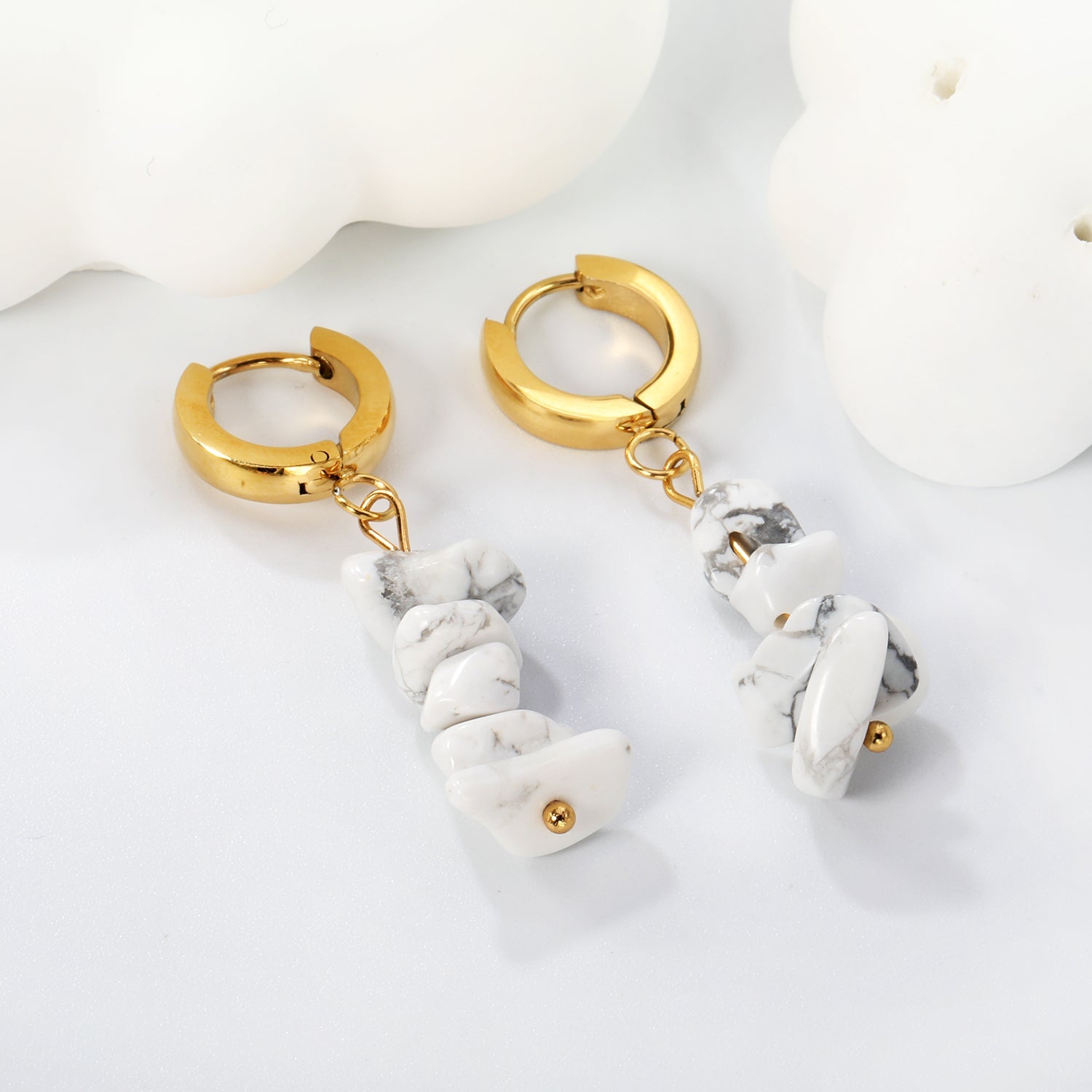 W3*Thick2*ID9mm Spherical Earrings + 2.5cm Imitation Turquoise/White Turquoise/Light Amethyst/Amethyst/Pink Crystals/Larimarite Earrings Gold Color asonjewelry