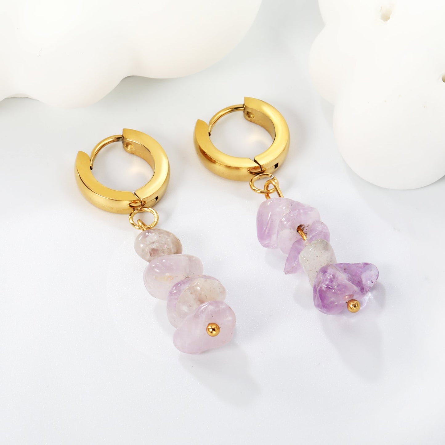 W3*Thick2*ID9mm Spherical Earrings + 2.5cm Imitation Turquoise/White Turquoise/Light Amethyst/Amethyst/Pink Crystals/Larimarite Earrings Gold Color asonjewelry
