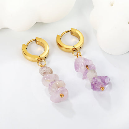 W3*Thick2*ID9mm Spherical Earrings + 2.5cm Imitation Turquoise/White Turquoise/Light Amethyst/Amethyst/Pink Crystals/Larimarite Earrings Gold Color asonjewelry