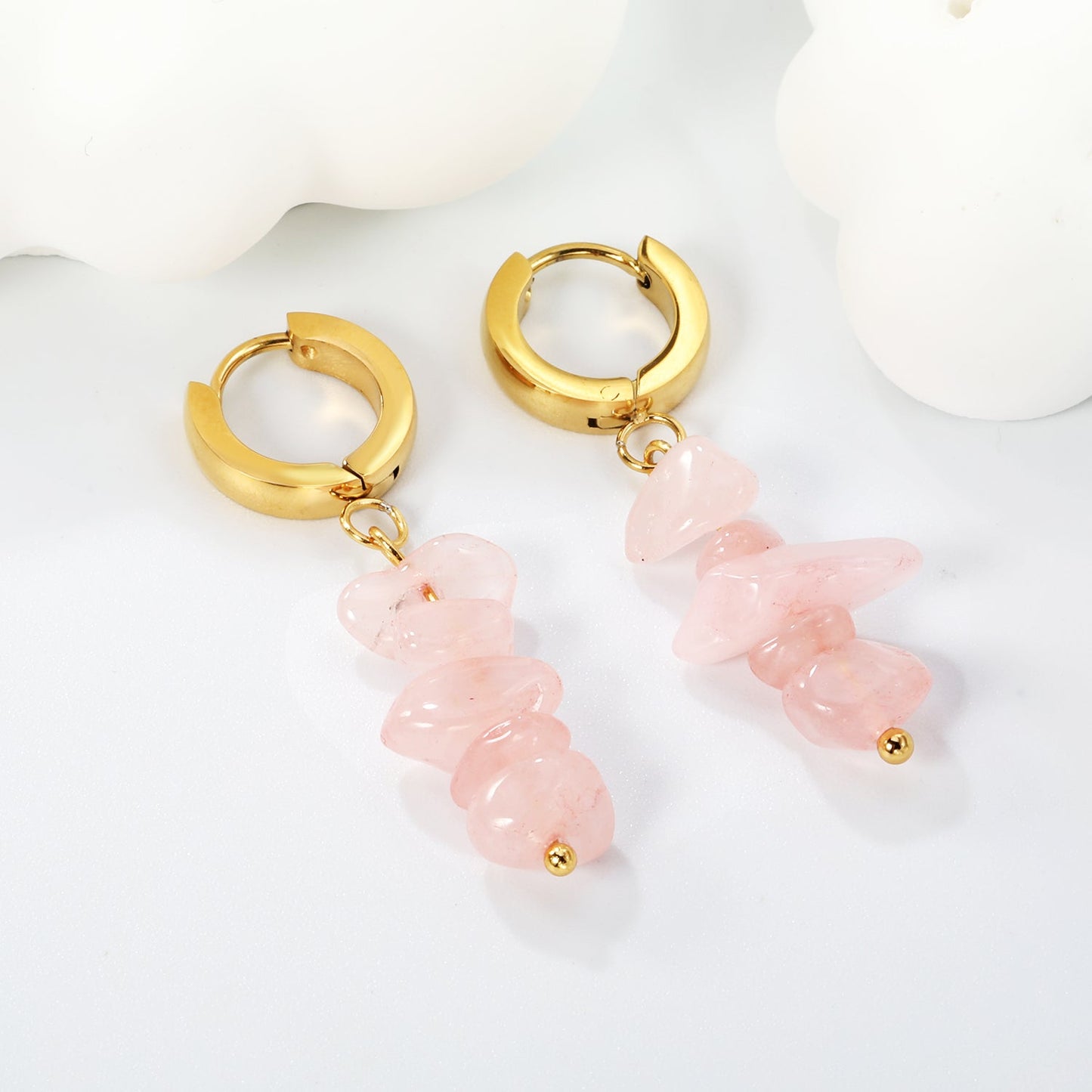 W3*Thick2*ID9mm Spherical Earrings + 2.5cm Imitation Turquoise/White Turquoise/Light Amethyst/Amethyst/Pink Crystals/Larimarite Earrings Gold Color asonjewelry