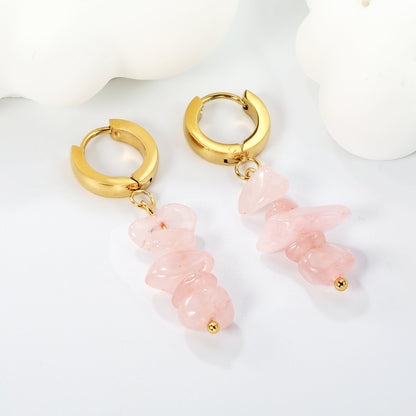 W3*Thick2*ID9mm Spherical Earrings + 2.5cm Imitation Turquoise/White Turquoise/Light Amethyst/Amethyst/Pink Crystals/Larimarite Earrings Gold Color asonjewelry