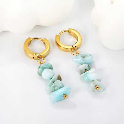W3*Thick2*ID9mm Spherical Earrings + 2.5cm Imitation Turquoise/White Turquoise/Light Amethyst/Amethyst/Pink Crystals/Larimarite Earrings Gold Color asonjewelry