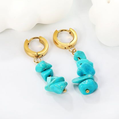 W3*Thick2*ID9mm Spherical Earrings + 2.5cm Imitation Turquoise/White Turquoise/Light Amethyst/Amethyst/Pink Crystals/Larimarite Earrings Gold Color asonjewelry