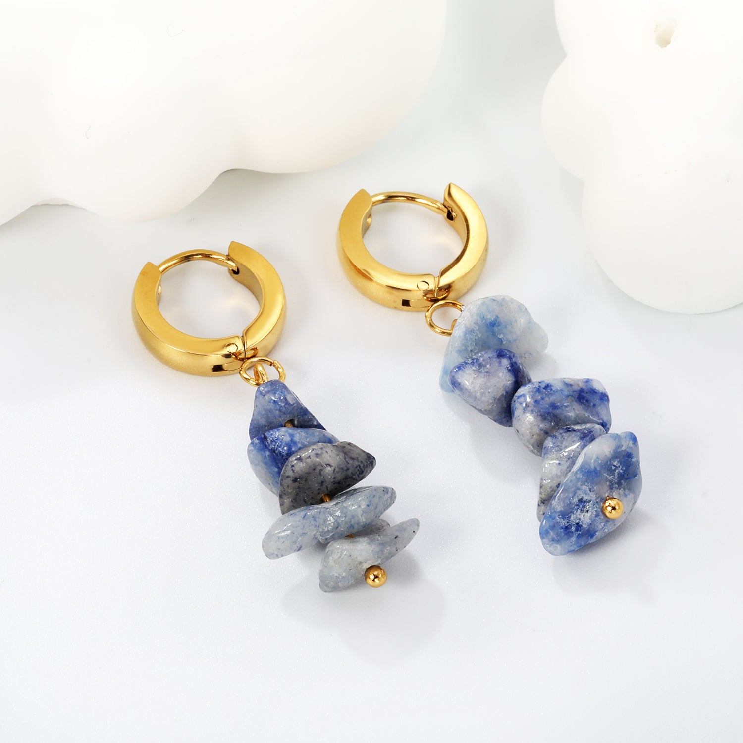 W3*Thick2*ID9mm Spherical Earrings + 2.5cm Imitation Turquoise/White Turquoise/Light Amethyst/Amethyst/Pink Crystals/Larimarite Earrings Gold Color asonjewelry