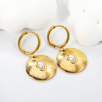 2*12mm inner diameter earrings + 20mm round with oval imitation white pearl/white cat's eye stone/turquoise earrings gold color asonjewelry