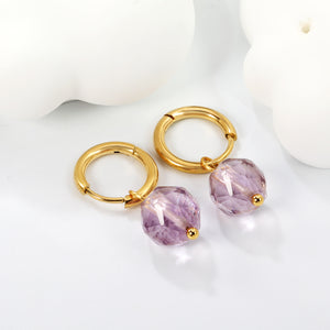 2*10mm circle + 10.4mm round rhombic purple beads earrings steel color/golden