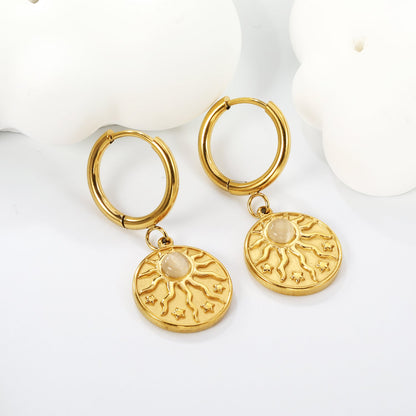 2*12mm I.D. earrings + 15mm round sunburst with white pearl/white cat's eye/turquoise earrings gold color asonjewelry