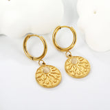 2*12mm I.D. earrings + 15mm round sunburst with white pearl/white cat's eye/turquoise earrings gold color