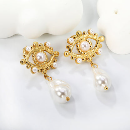 26.2*20mm eyelet with imitation pearl +11.5*16.2mm shaped imitation pearl earrings gold color/golden asonjewelry