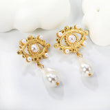 26.2*20mm eyelet with imitation pearl +11.5*16.2mm shaped imitation pearl earrings gold color/golden