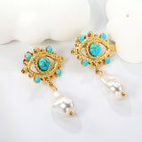26.2*20mm eyelet with imitation pearl +11.5*16.2mm shaped imitation pearl earrings gold color/golden