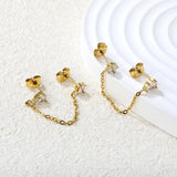 4mm round diamond + 4x6mm double-prong teardrop white zirconia, gold