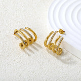 17.5*18mm Four-Link C-Shaped Adhesive White Diamond Ear Stud, Gold