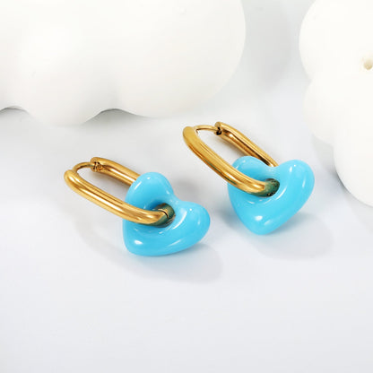 Thick 2.5*W13.5*H18mm oval earrings + 14.3*13mm light blue/pink/red/yellow/purple/navy blue resin heart hoop earrings gold color asonjewelry