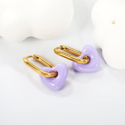 Thick 2.5*W13.5*H18mm oval earrings + 14.3*13mm light blue/pink/red/yellow/purple/navy blue resin heart hoop earrings gold color asonjewelry