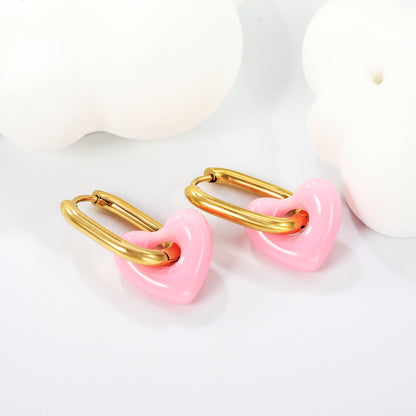 Thick 2.5*W13.5*H18mm oval earrings + 14.3*13mm light blue/pink/red/yellow/purple/navy blue resin heart hoop earrings gold color asonjewelry