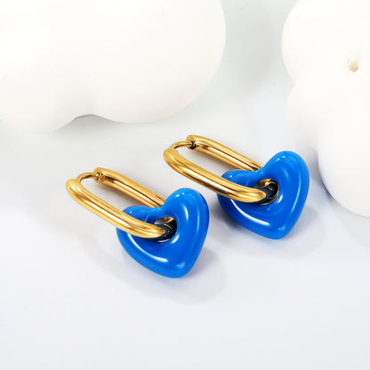 Thick 2.5*W13.5*H18mm oval earrings + 14.3*13mm light blue/pink/red/yellow/purple/navy blue resin heart hoop earrings gold color asonjewelry