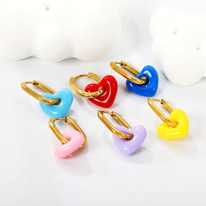 Thick 2.5*W13.5*H18mm oval earrings + 14.3*13mm light blue/pink/red/yellow/purple/navy blue resin heart hoop earrings gold color asonjewelry